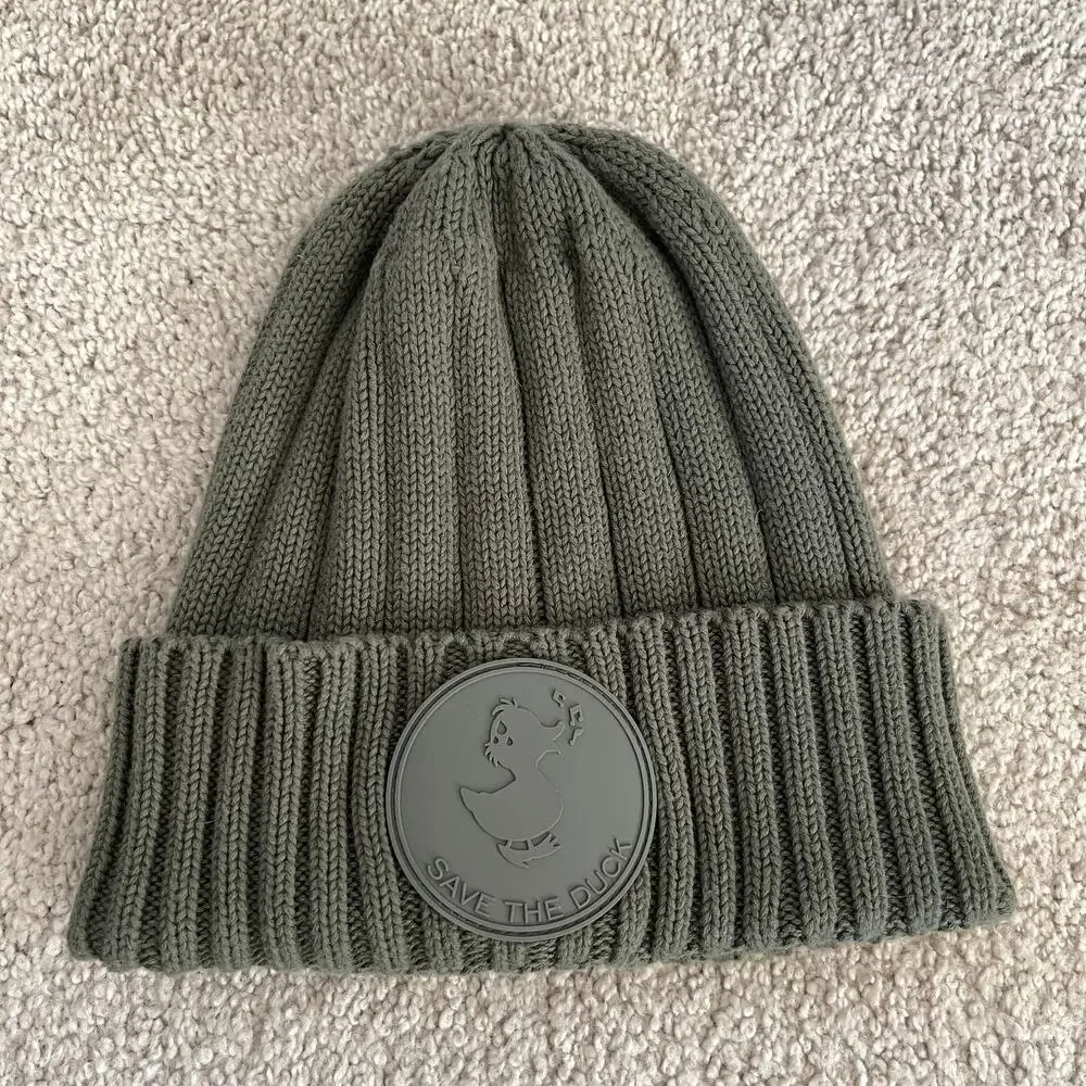 Save the Duck Green Ribbed Beanie Doyle Hat Cotton